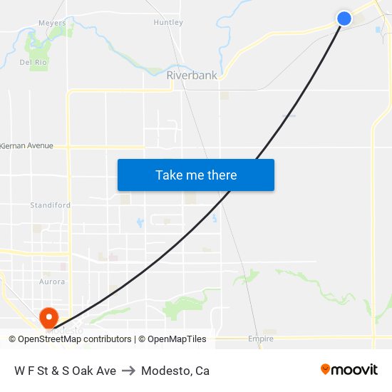 W F St & S Oak Ave to Modesto, Ca map