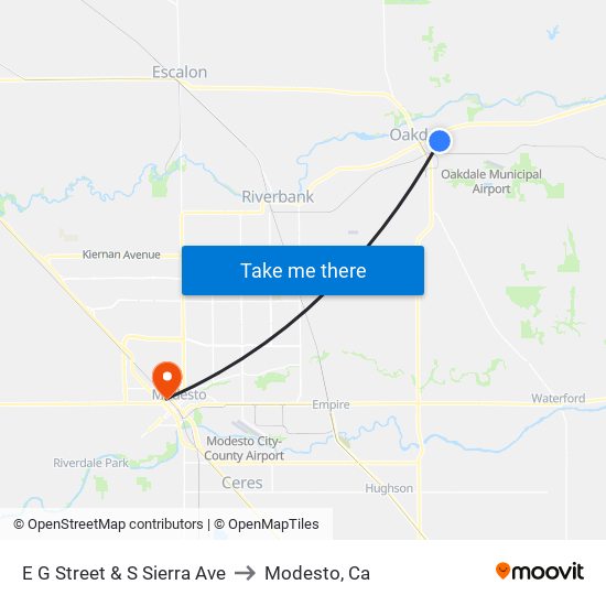 E G Street & S Sierra Ave to Modesto, Ca map