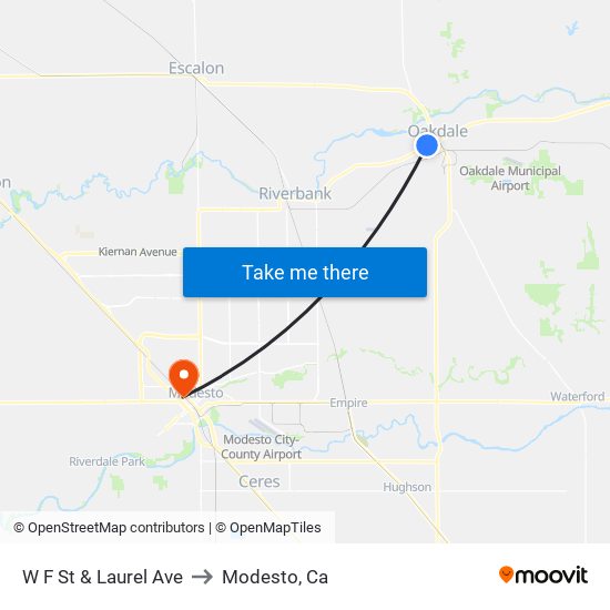 W F St & Laurel Ave to Modesto, Ca map