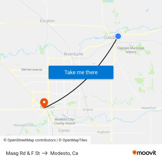 Maag Rd & F St to Modesto, Ca map