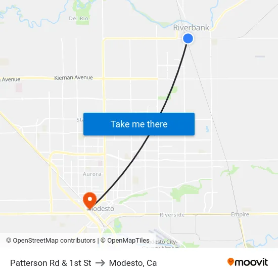 Patterson Rd & 1st St to Modesto, Ca map