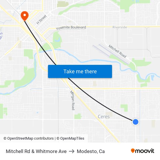 Mitchell Rd & Whitmore Ave to Modesto, Ca map