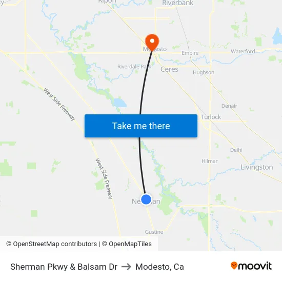Sherman Pkwy & Balsam Dr to Modesto, Ca map