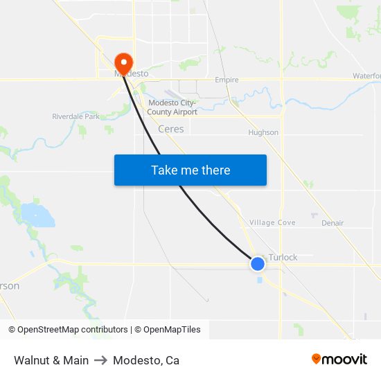 Walnut & Main to Modesto, Ca map