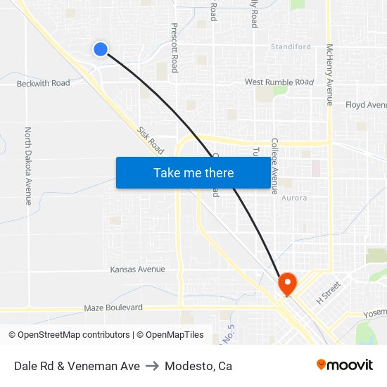 Dale Rd & Veneman Ave to Modesto, Ca map