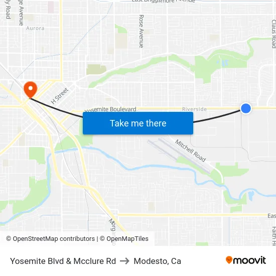 Yosemite Blvd & Mcclure Rd to Modesto, Ca map
