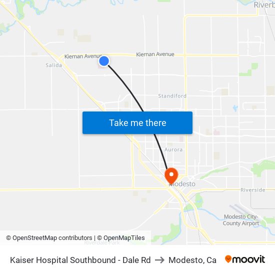 Kaiser Hospital Southbound - Dale Rd to Modesto, Ca map