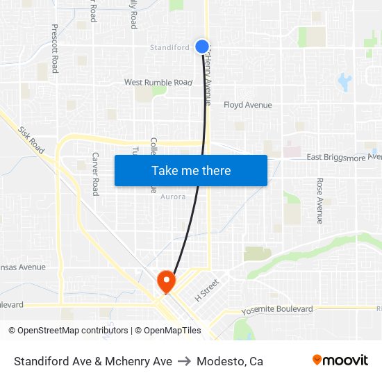 Standiford Ave & Mchenry Ave to Modesto, Ca map