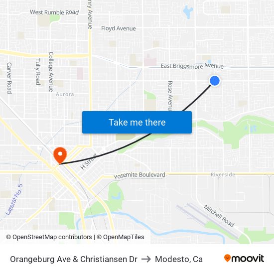 Orangeburg Ave & Christiansen Dr to Modesto, Ca map