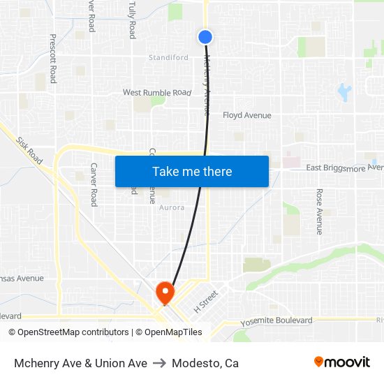 Mchenry Ave & Union Ave to Modesto, Ca map