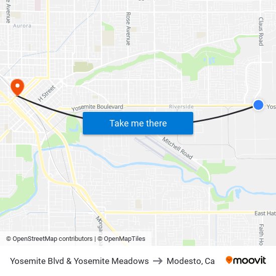 Yosemite Blvd & Yosemite Meadows to Modesto, Ca map