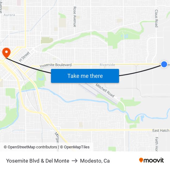 Yosemite Blvd & Del Monte to Modesto, Ca map