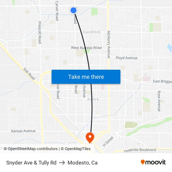 Snyder Ave & Tully Rd to Modesto, Ca map