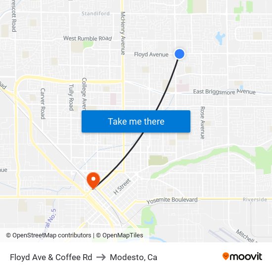 Floyd Ave & Coffee Rd to Modesto, Ca map