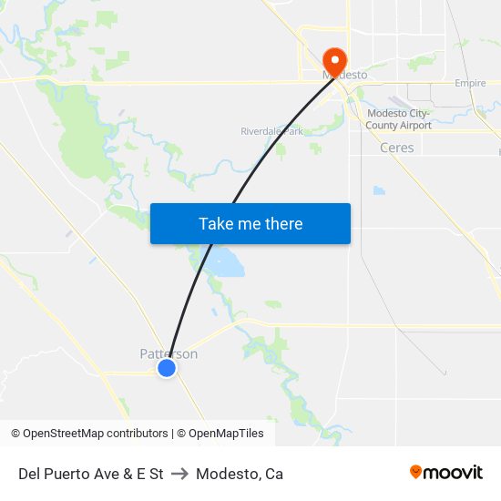 Del Puerto Ave & E St to Modesto, Ca map