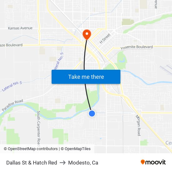 Dallas St & Hatch Red to Modesto, Ca map