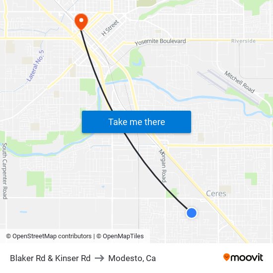 Blaker Rd & Kinser Rd to Modesto, Ca map