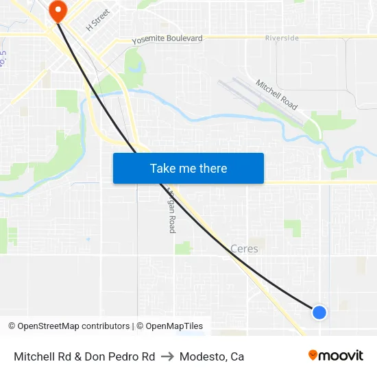 Mitchell Rd & Don Pedro Rd to Modesto, Ca map