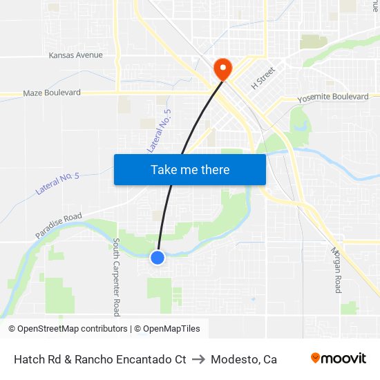 Hatch Rd & Rancho Encantado Ct to Modesto, Ca map