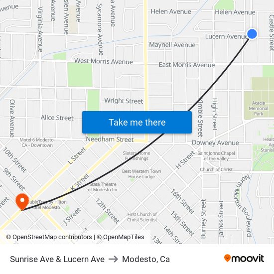 Sunrise Ave & Lucern Ave to Modesto, Ca map