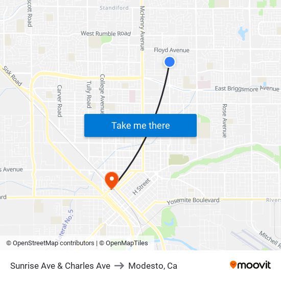 Sunrise Ave & Charles Ave to Modesto, Ca map