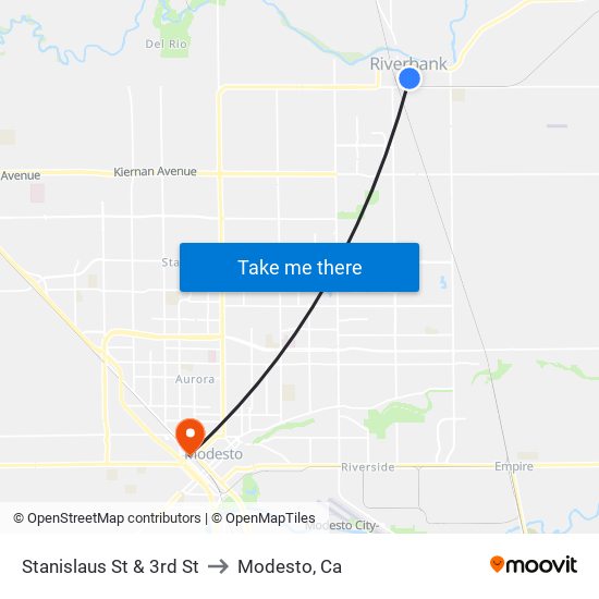 Stanislaus St & 3rd St to Modesto, Ca map