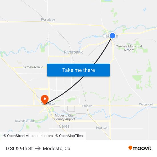 D St & 9th St to Modesto, Ca map