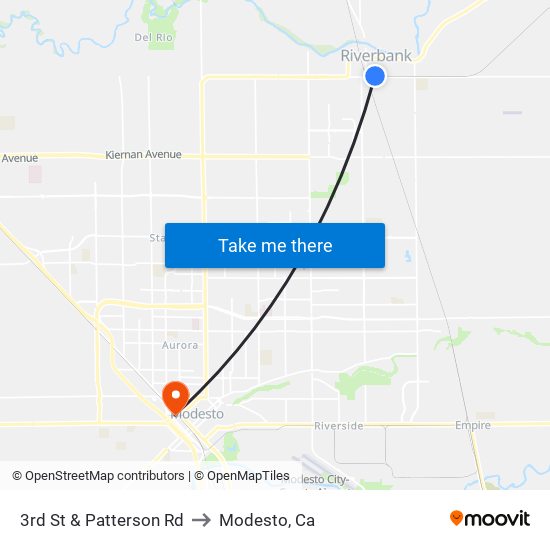 3rd St & Patterson Rd to Modesto, Ca map