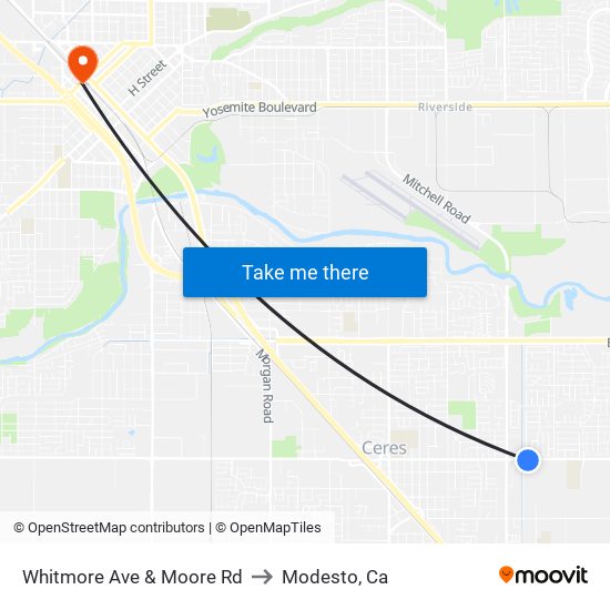 Whitmore Ave & Moore Rd to Modesto, Ca map