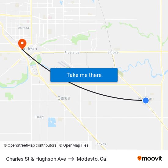 Charles St & Hughson Ave to Modesto, Ca map