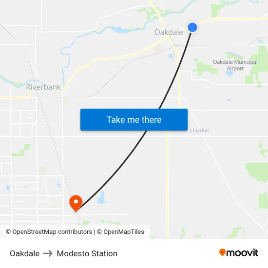 Oakdale to Modesto Station map