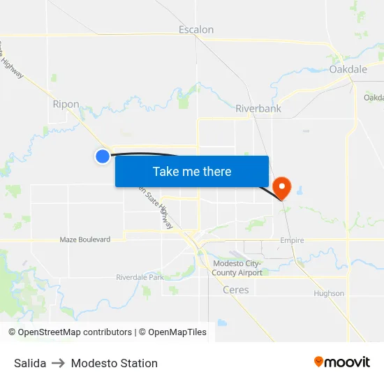Salida to Modesto Station map