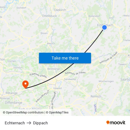 Echternach to Dippach map