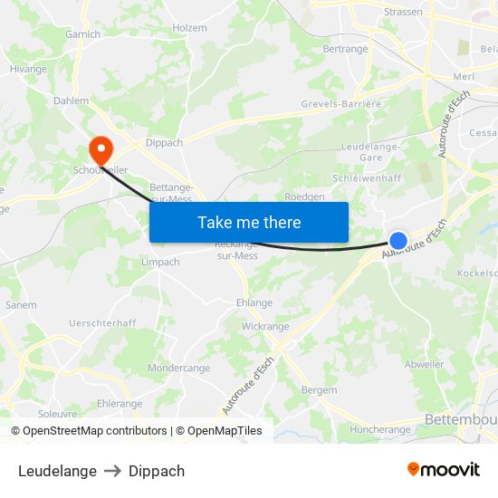 Leudelange to Dippach map