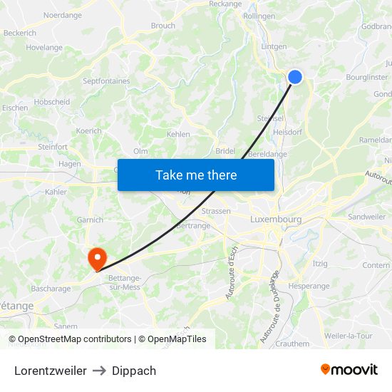 Lorentzweiler to Dippach map