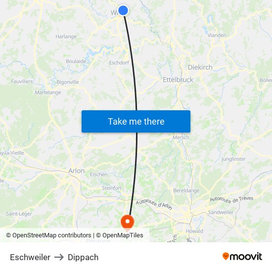 Eschweiler to Dippach map