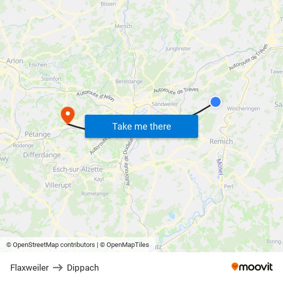 Flaxweiler to Dippach map