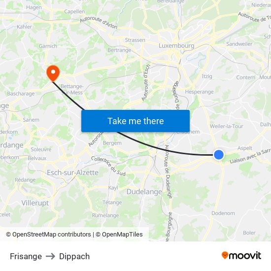Frisange to Dippach map