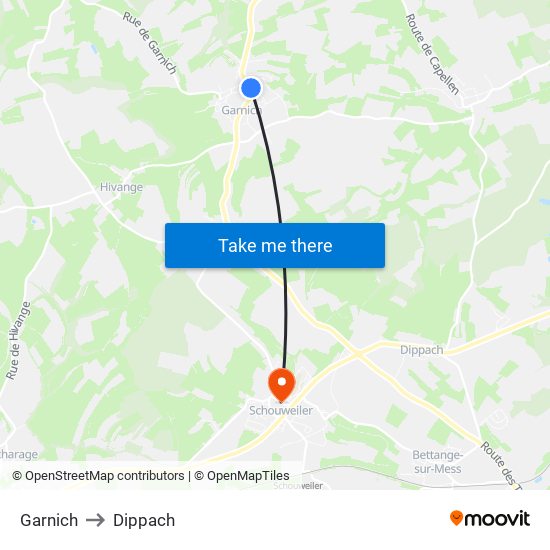 Garnich to Dippach map
