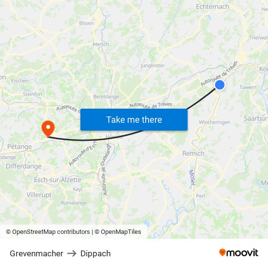 Grevenmacher to Dippach map