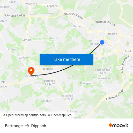 Bertrange to Dippach map