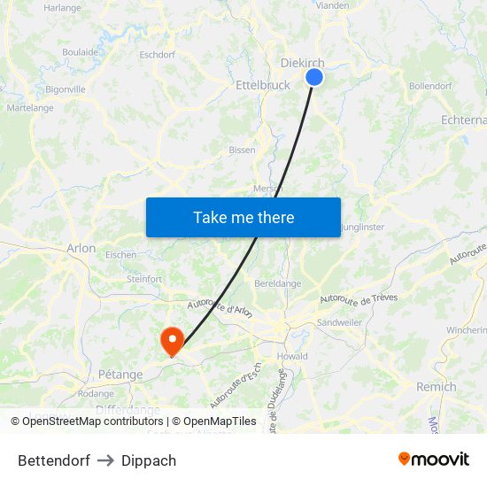 Bettendorf to Dippach map