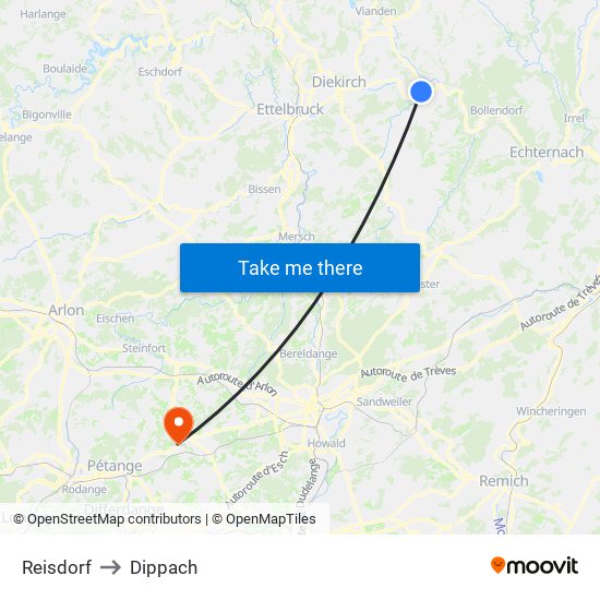 Reisdorf to Dippach map