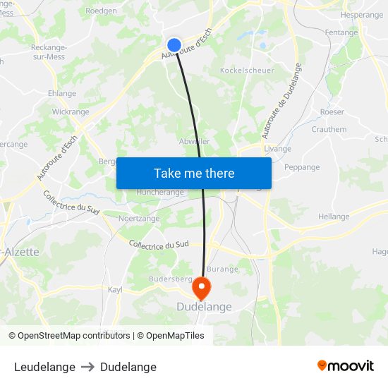 Leudelange to Dudelange map