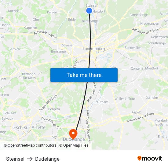 Steinsel to Dudelange map