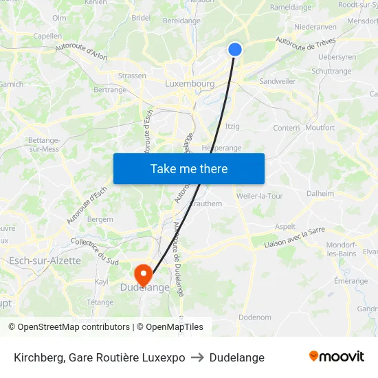 Kirchberg, Gare Routière Luxexpo to Dudelange map