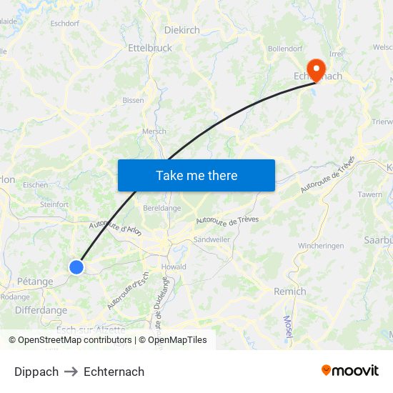 Dippach to Echternach map