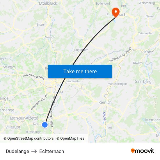 Dudelange to Echternach map
