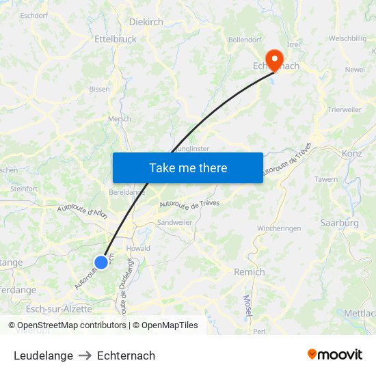 Leudelange to Echternach map