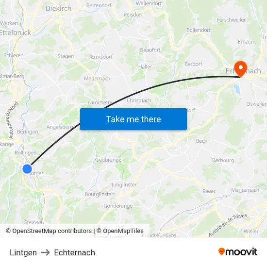 Lintgen to Echternach map